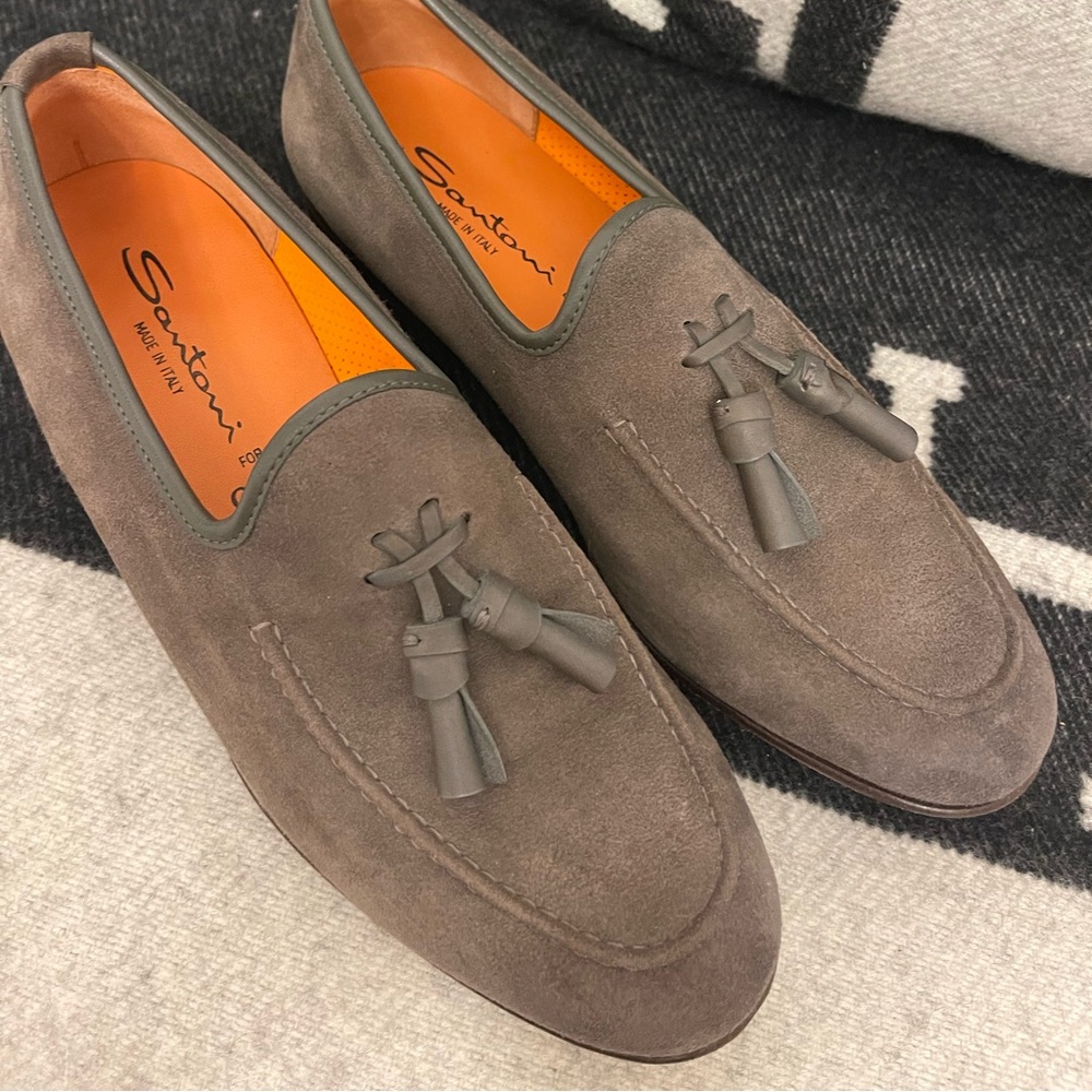Santoni Gray Suede Loafers